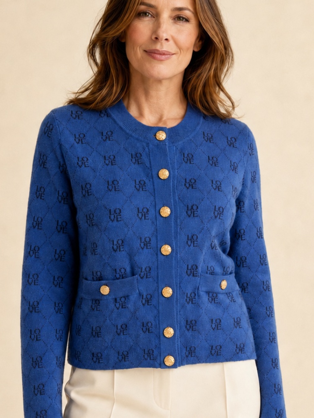 Kerri Rosenthal LOVE Monogram Cardigan Blue black Monogram